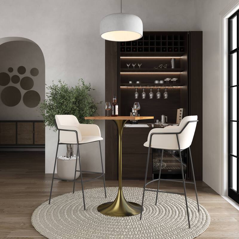 Verve 43 in. Tall Bar Height Dining Table Square MDF Wood Tabletop in Gold Stainless Steel Pedestal Base Accent Bar Table
