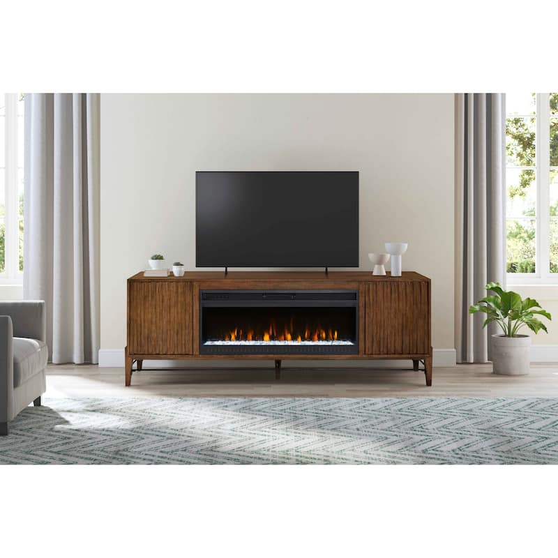 81 " Mid-century Modern Fireplace Console, Entertainment Storage, TV Stand, Fully Assembed, Brown