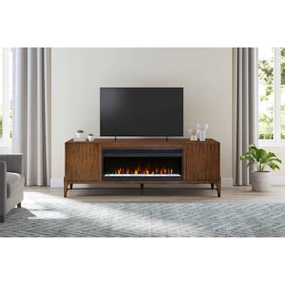 81 " Mid-century Modern Fireplace Console, Entertainment Storage, TV Stand, Fully Assembed, Brown