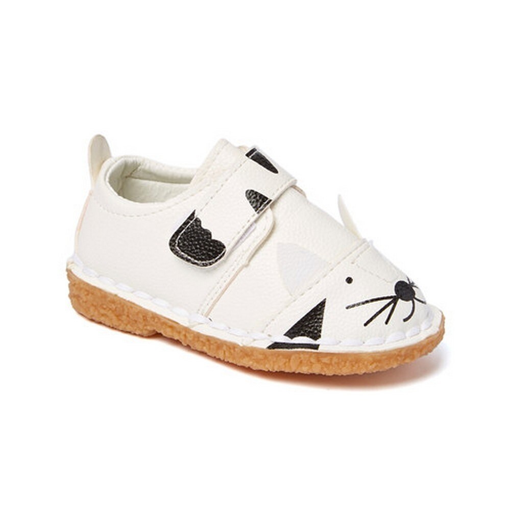 Shop Little Girls Boys White Black Cat Face Motif Strap Sneakers 5