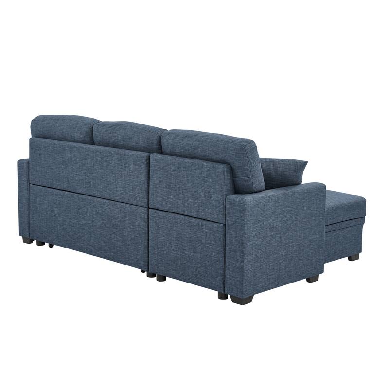Polyester Upholstered Sleeper Sofa with Chaise and Storage 84 Inch Wide