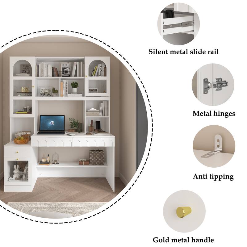 Work-and-Store Combo Unit Sleek MultiShelf Organizer with Writing Desk