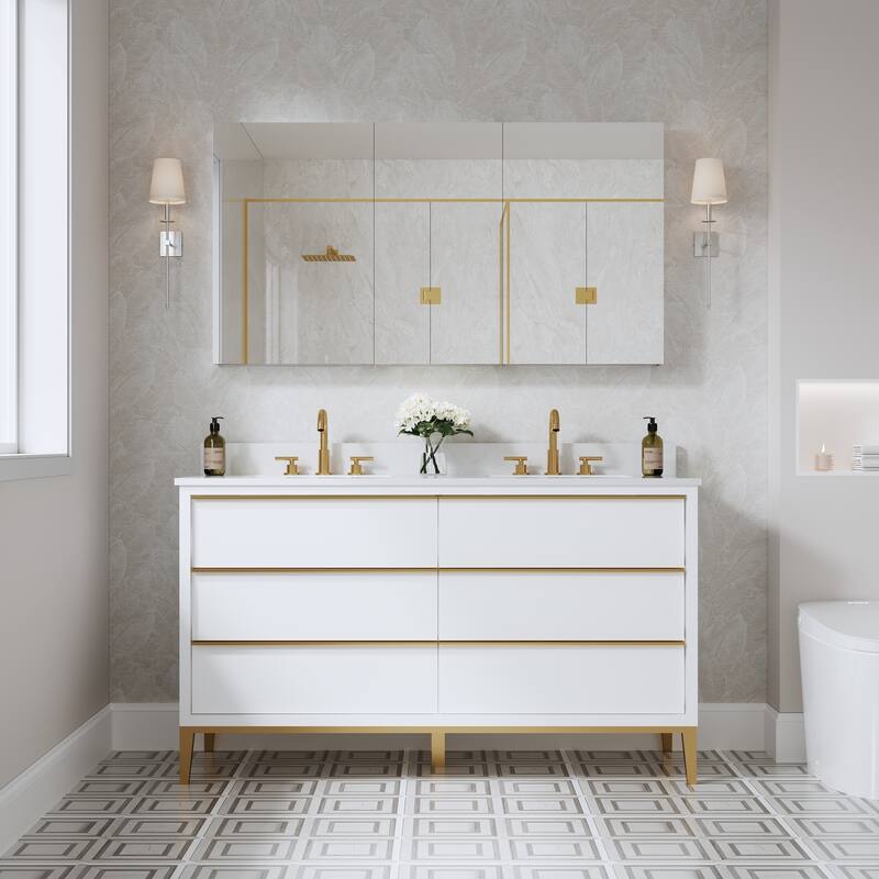 52''/56''W X 30''H Recessed Or Surface Wall Mount Bathroom Medicine Cabinet With Adjustable Glass Shelves