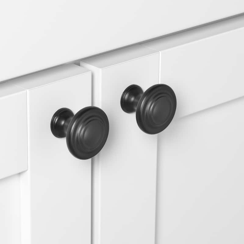 GlideRite 1.25-inch Matte Black 3-Ring Round Cabinet Knobs (Pack of 10)