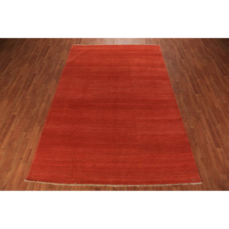 Striped Orange Gabbeh Modern Area Rug Hand-Knotted Wool Carpet - 6'6" x 9'10"