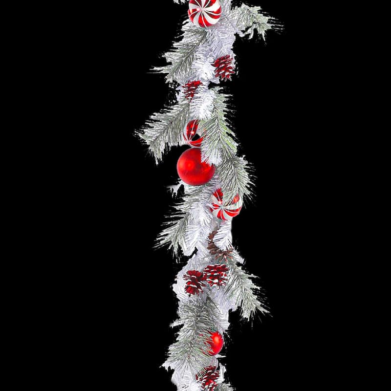 Christmas 6 ft. Garland w/ Pinecones, Red/White Ornaments - 6 Ft.