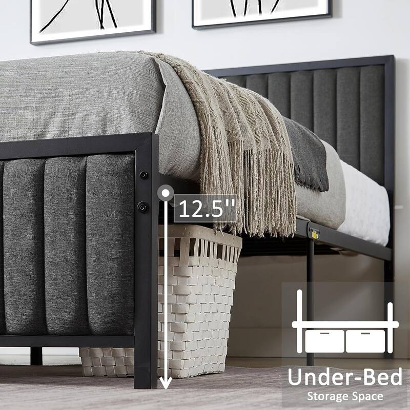 Javlergo Bed Frames with Upholstered Tufted Headboard and Footboard, Heavy Duty Steel Slats Platform, No Box Spring Needed