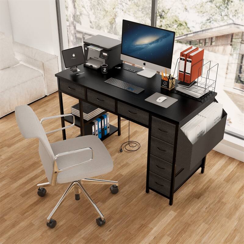 47.3"Computer Desk w/7 Drawers,Extra Large Side Pocket & Power Outlets