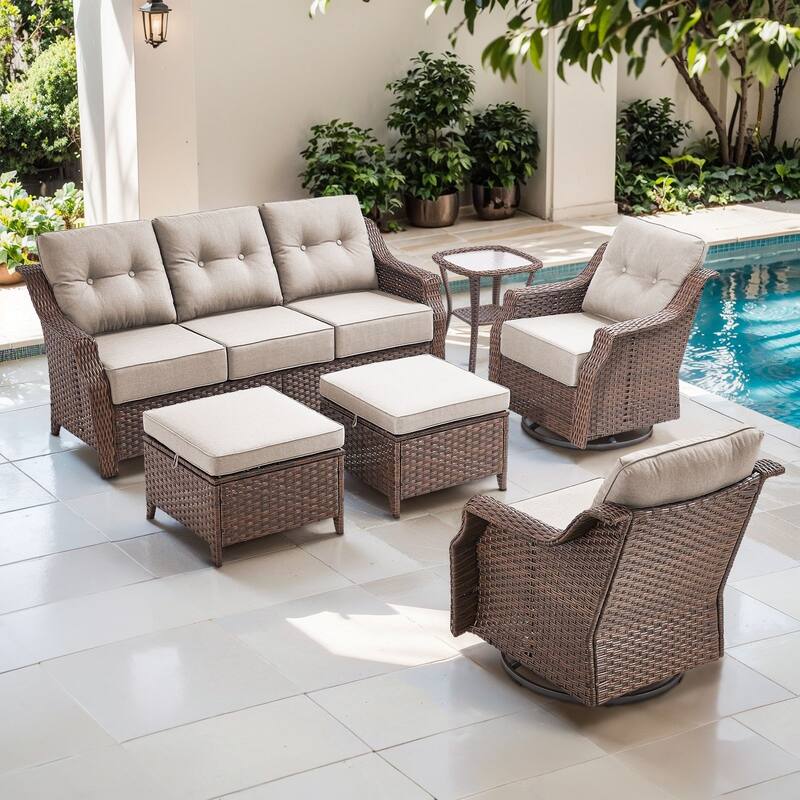 Artisan 6-Piece Patio Brown Wicker Sofa Conversation Set with 6-Inch Thick Cushions