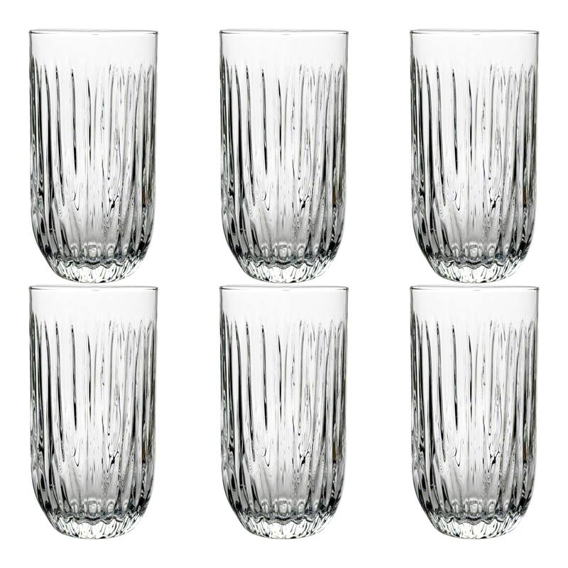 Sleek 14 oz. Cristalline Tumblers Linear Grooved Design Perfect for Hot and Cold Beverages - Set-of-6