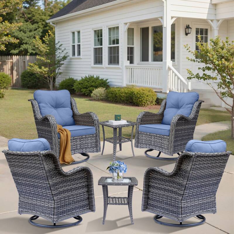 High Back Wicker Patio Furniture Outdoor Swivel Chair Set with Cushion