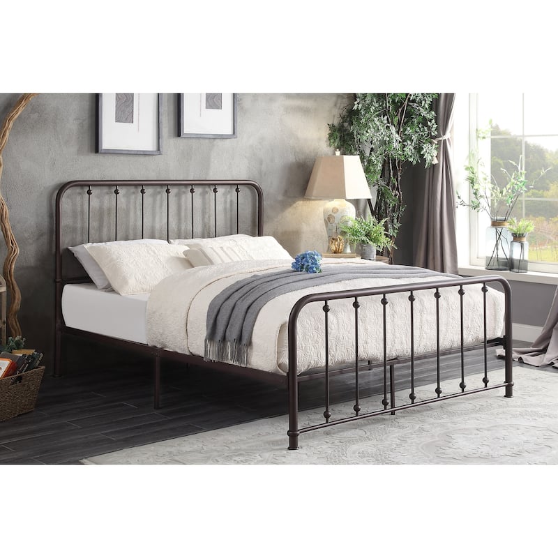 King Size Metal Platform Bed with Ball Accent Details