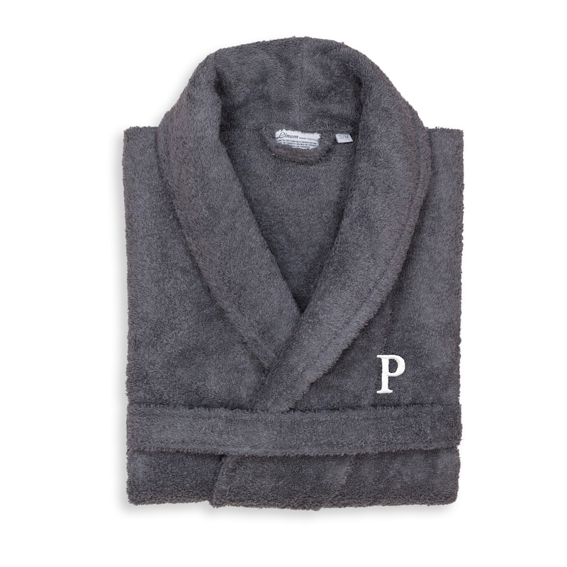 Authentic Hotel and Spa Unisex Grey Turkish Cotton Terry Bath Robe with White Block Monogram - S/M - P