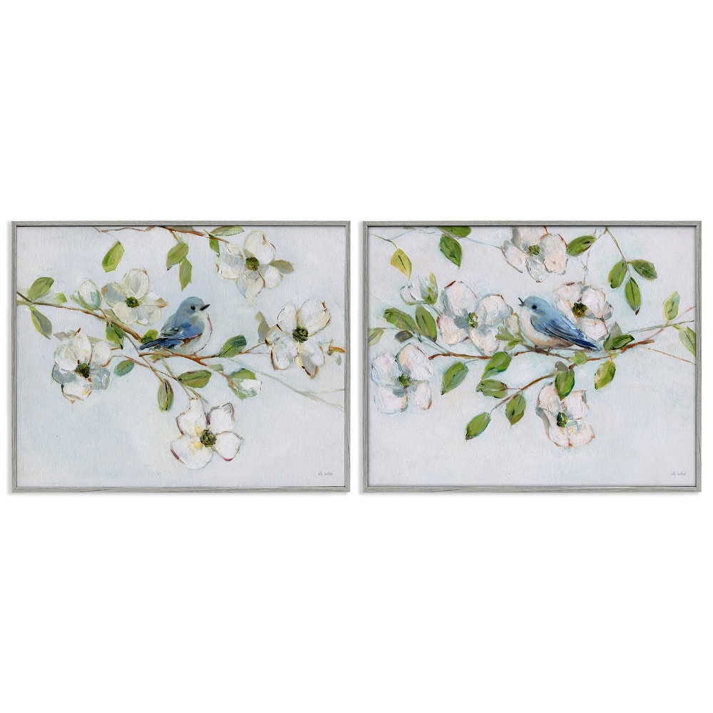 Stupell Perched Bluebirds on Branch Framed Giclee Art Design By Sally Swatland (Set of 2)
