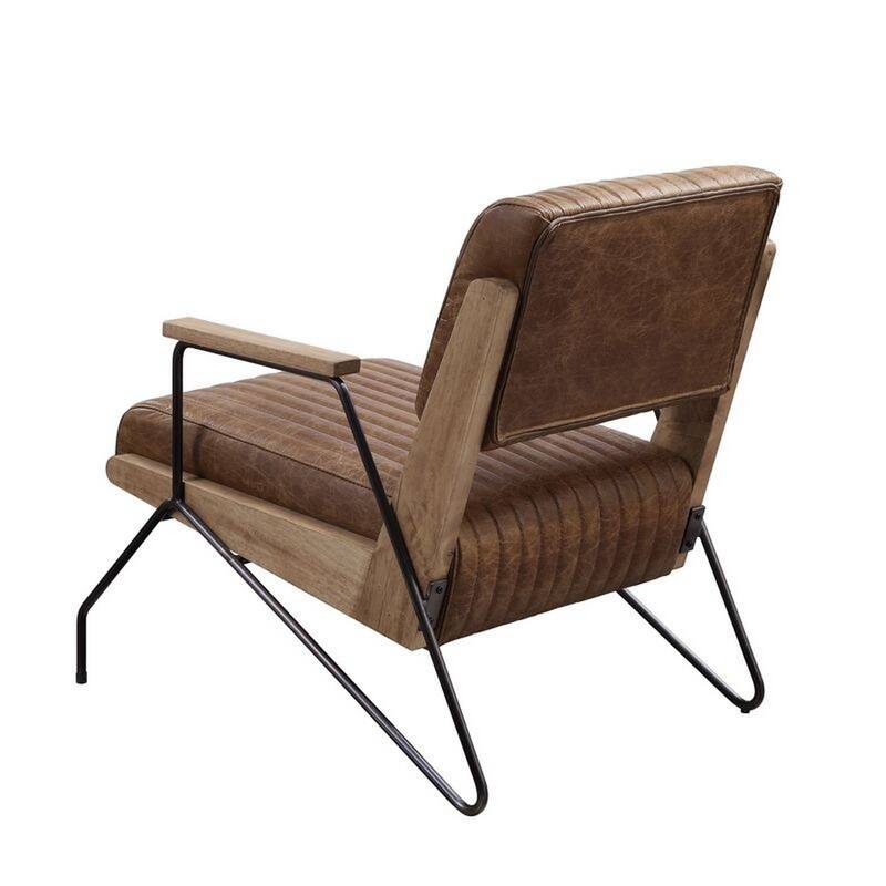 Accent Chair with Leatherette Seat and Channel Stitch, Brown