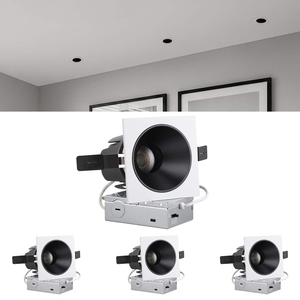 4 Inch 5CCT LED Recessed Lights with J-Box, Square Deep Trim - 4PACK