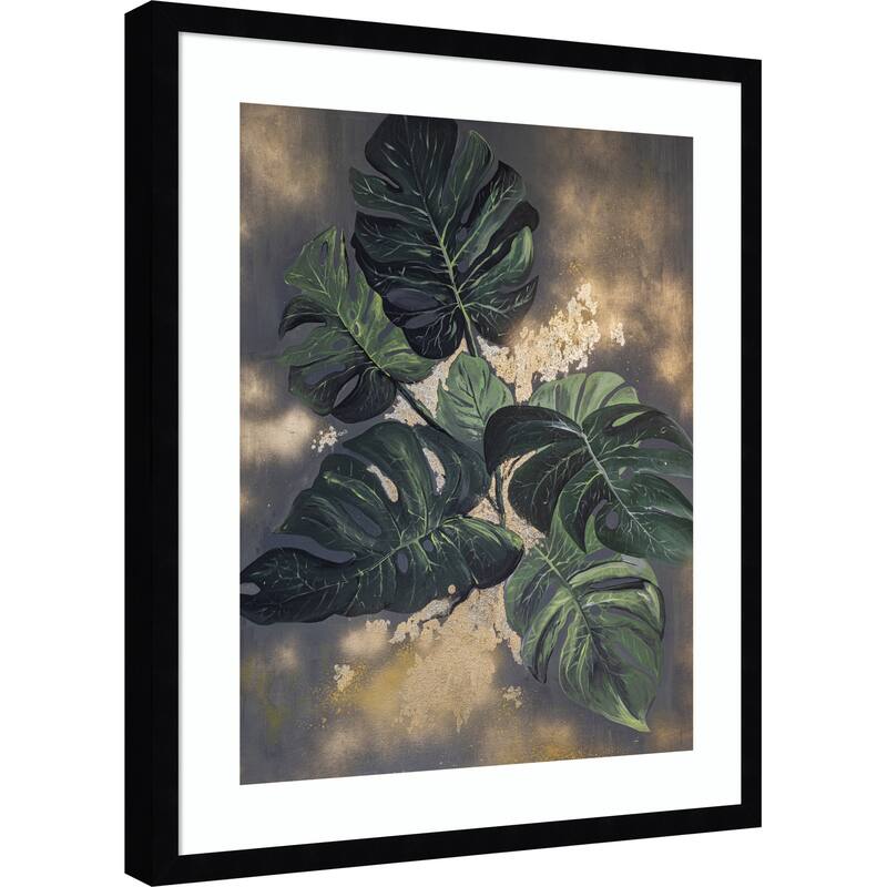 Gilded Monstera by Anete Purina-purite Wood Framed Wall Art Print