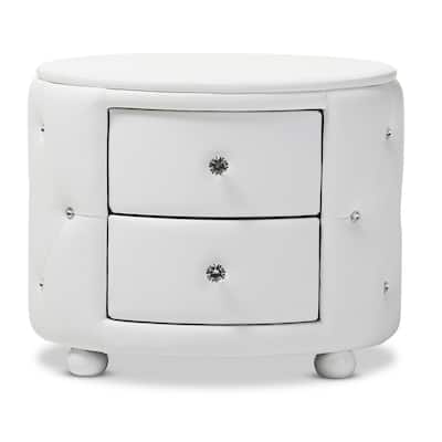 Davina Hollywood Glamour Style Oval 2-drawer Faux Leather Upholstered Nightstand