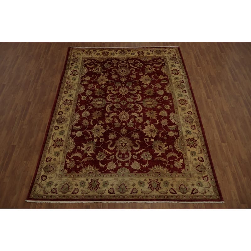 Hand Knotted Oriental 100% Wool Carpet Traditional Floral Red Peshawar Area Rug - 12' 4'' X 9' 0''