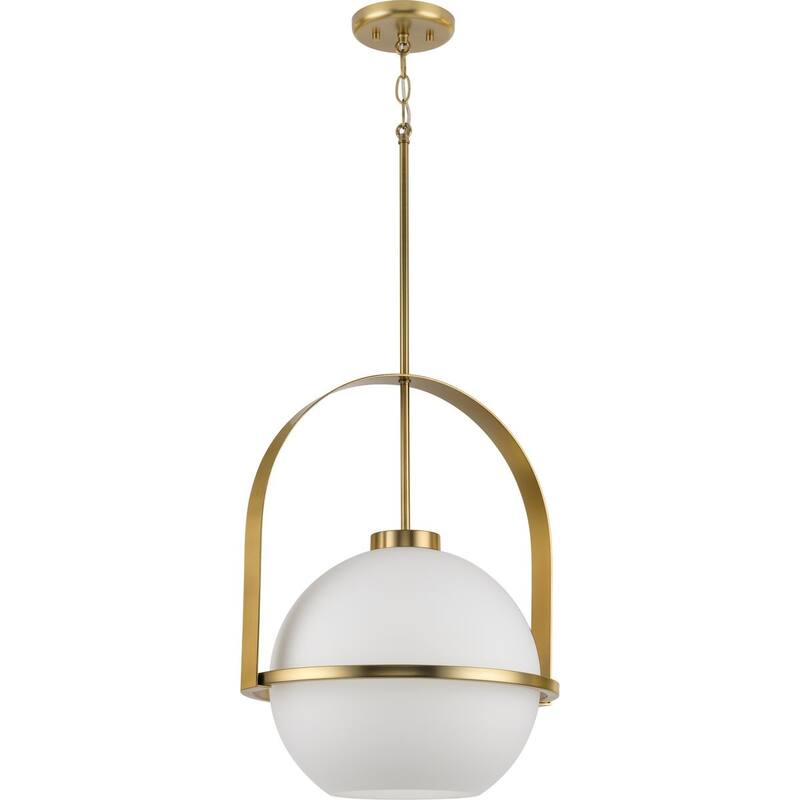 Delayne Collection One-Light Mid-Century Modern Brushed Bronze Etched Opal Glass Pendant Light - 16.12 in x 16.12 in x 21.62 in