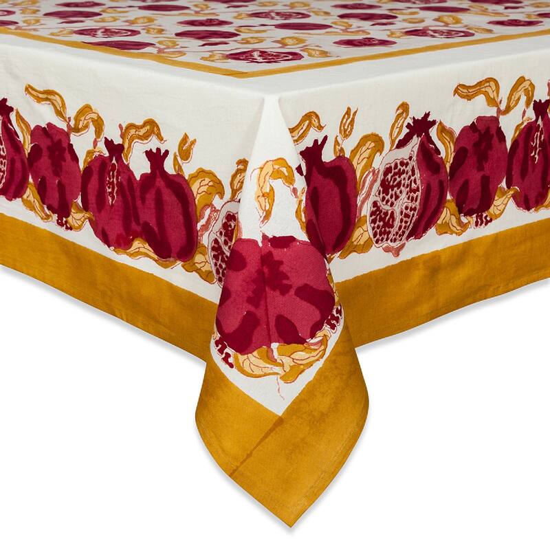 Pomegranate/ Yellow Rectangular Cotton Tablecloth - Rectangle - 59-inches by 86-inches