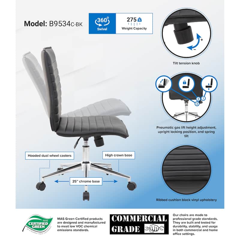 Boss Office Products Black Vinyl Armless Hospitality Chair