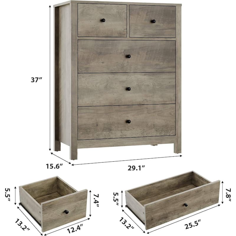 Modern 5 Drawer Dresser for Bedroom, Entryway, Hallway