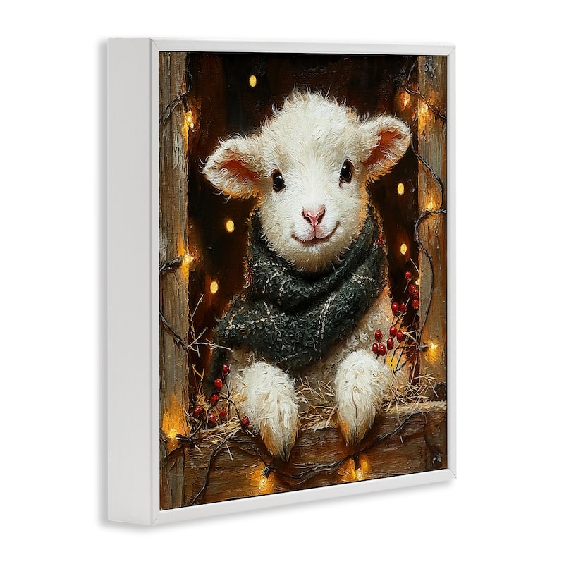 Stupell Festive Lamb with Holiday Lights Framed Giclee Art Design By Riley B