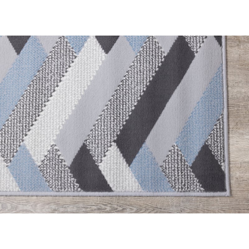 Florence Collection - Grey/Blue Herringbone Rug - 4'7" x 6'7"