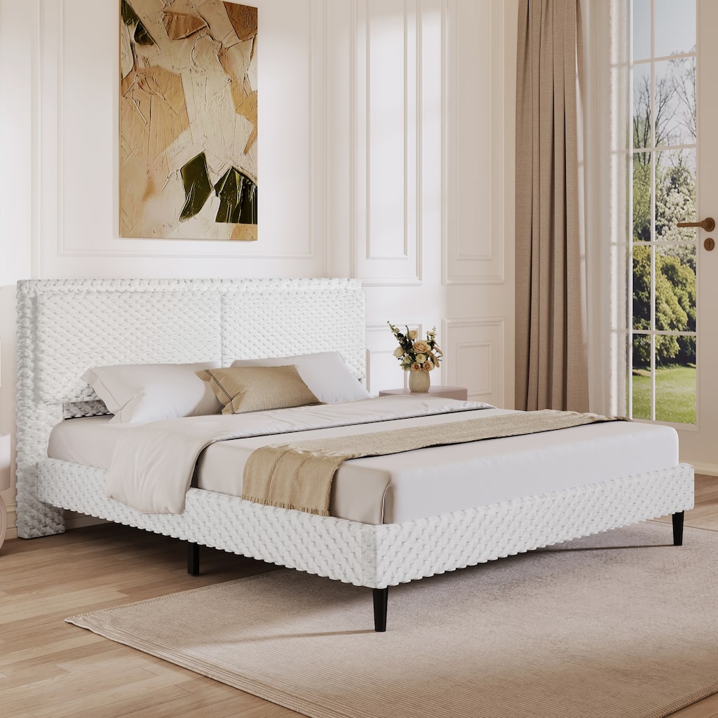 White Plush Soft King Bed with Comfortable Backrest and Stable Structure