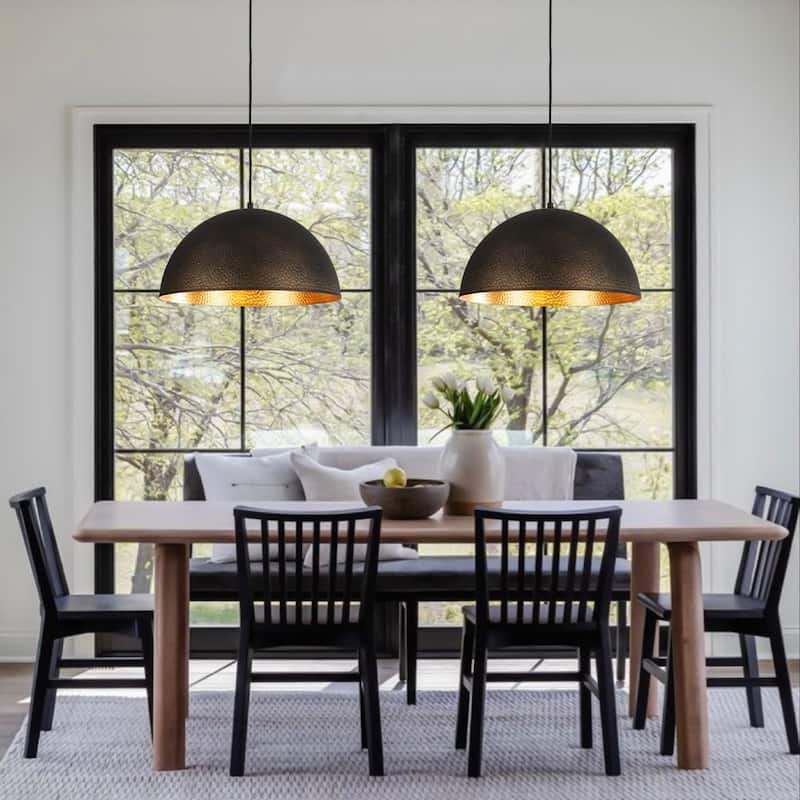 Industrial 1-Light Black Large Metal Dome Pendant Light Sprayed Gold - 15.7 inches