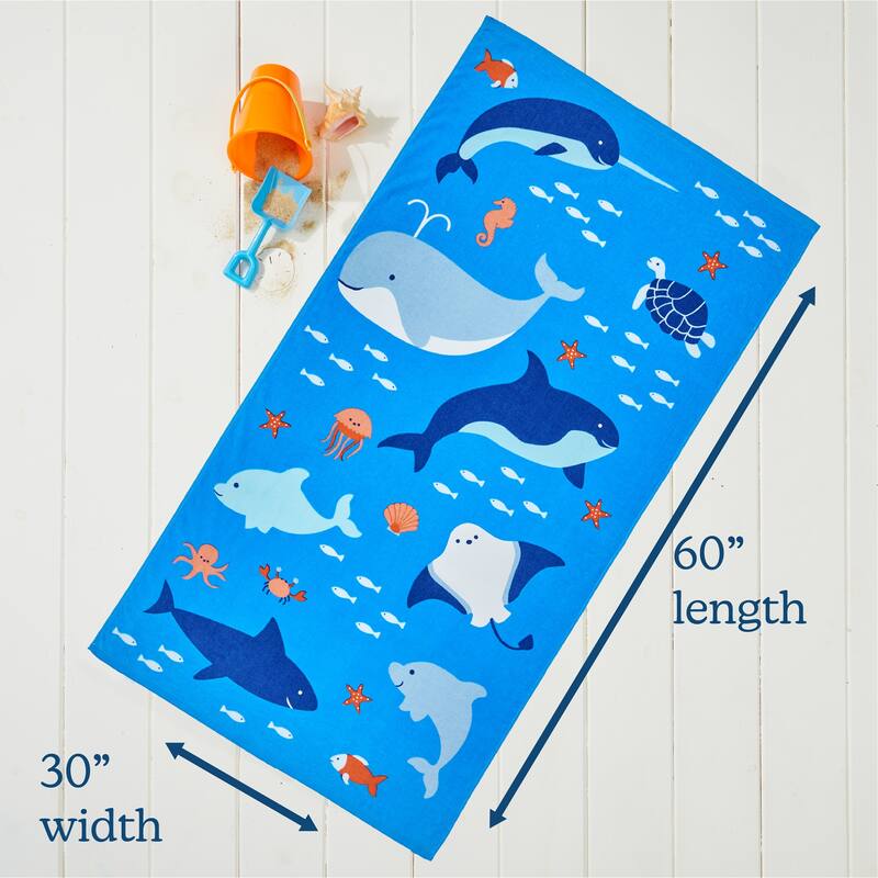 Linery & Co. 100% Cotton Printed Beach Towel for Kids, 30" x 60"