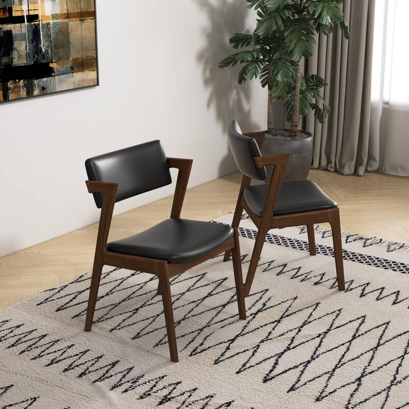 Renaud Mid-Century Upholstered Vegan Leather Dining Chair in Black (Set of 2)