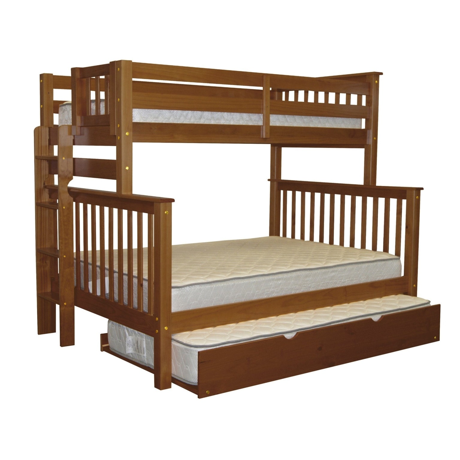 Bedz King Bunk Beds Twin Over Full Mission Style With End Ladder And A Twin Trundle Espresso Overstock 24241585