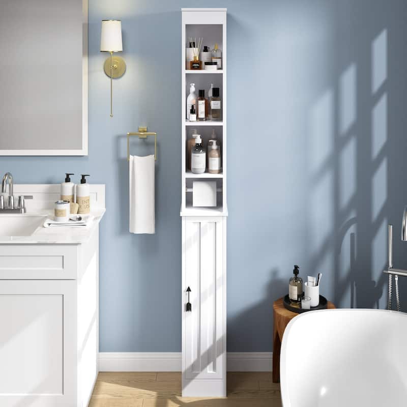 VECELO 70.86” Tall White Bathroom Storage Cabinet with Door Adjustable Shelves Freestanding MDF Waterproof Storage for Bathroom