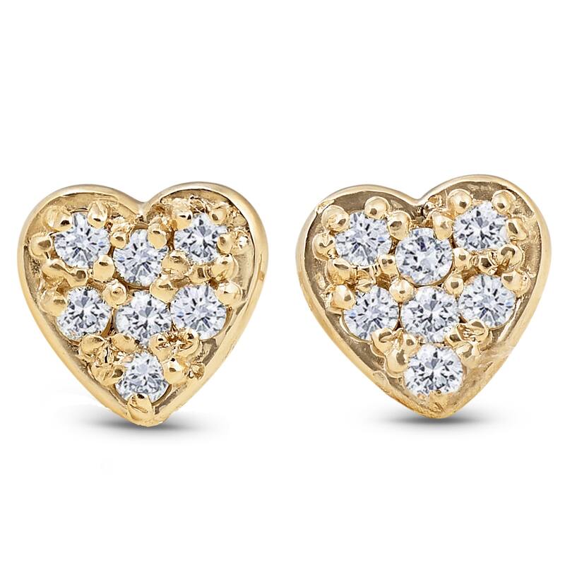 Bliss Diamond Yellow Gold Diamond Pave Petite Heart Studs Dainty High Polished 5.7MM - Yellow