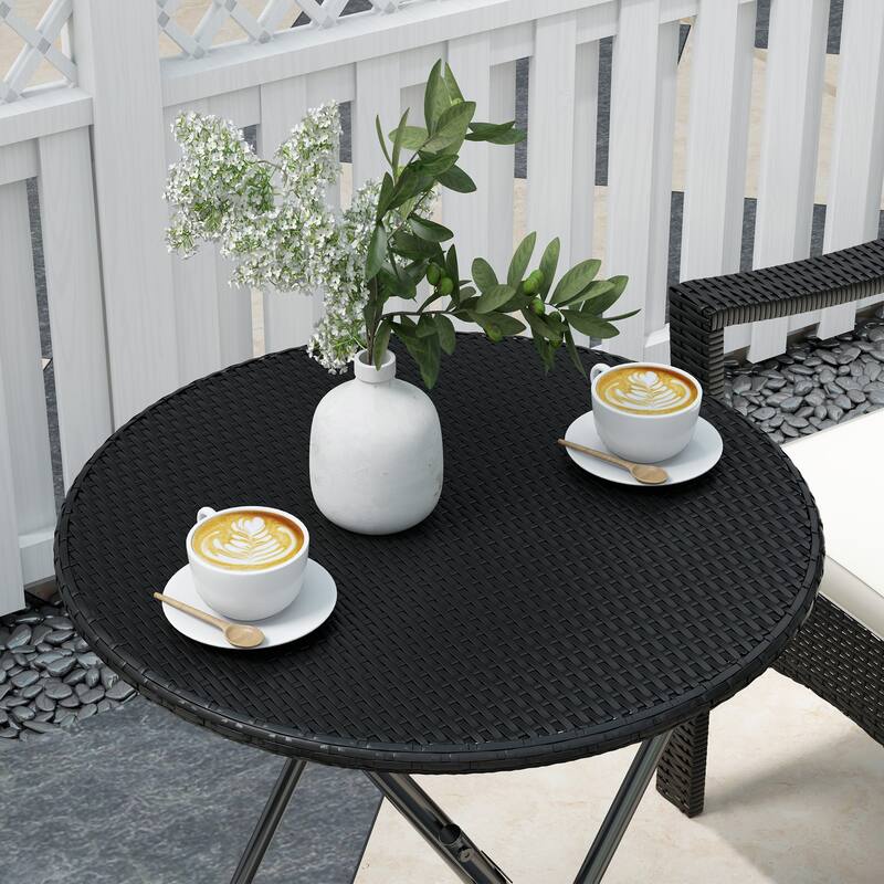 Outsunny 3 Pieces Outdoor PE Rattan Bistro Set with Cushion, Outdoor Patio Furniture Set with Folding Table, Metal Frame Wicker
