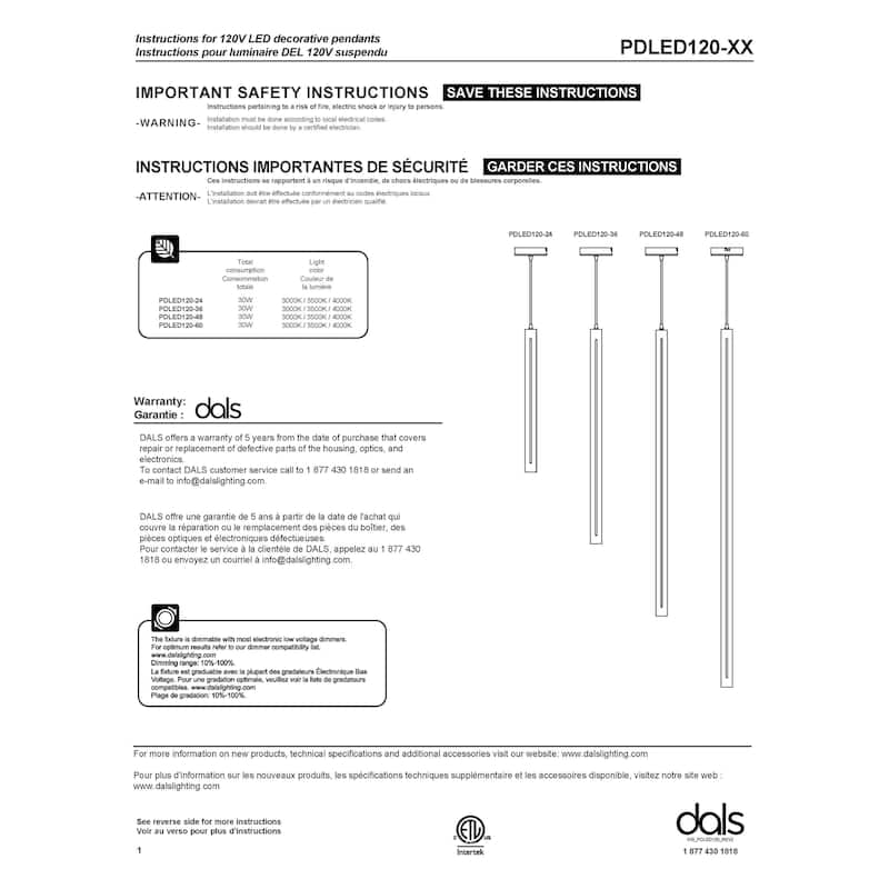 DALS Scepter Cylindrical LED Pendant - 36"