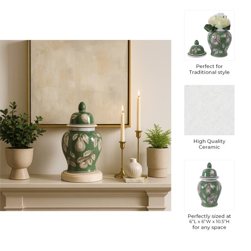 Decorative Bird and Flower Temple Jar with Lid