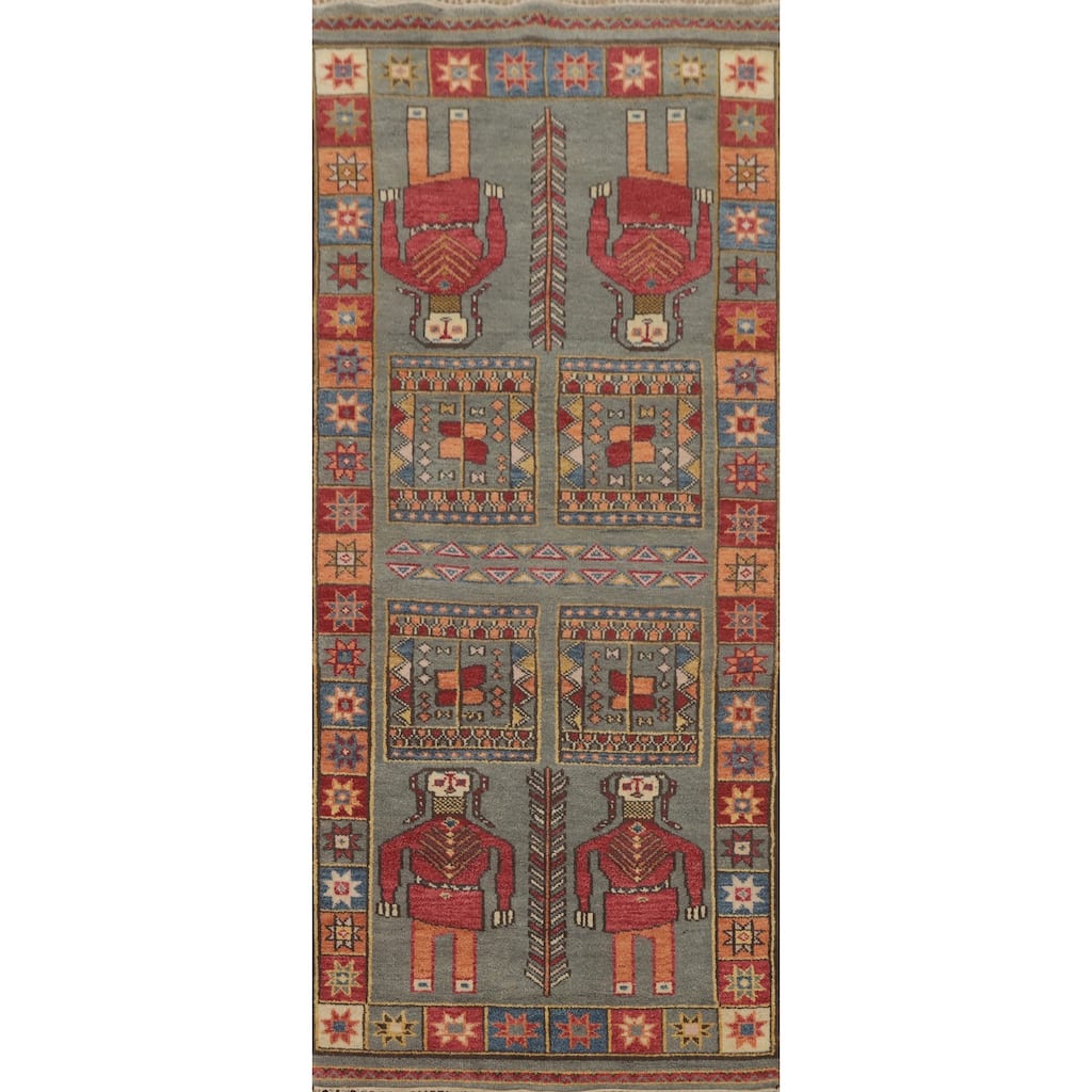 Hand-knotted Traditional Wool Grey Geometric Oriental Area Rug - 10' 1'' X 4' 0''