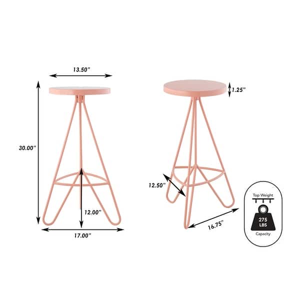 dimension image slide 3 of 4, Trinity Modern Round Metal Backless Bar Stool with Hairpin Legs and Integrated Footrest for Kitchen Island & Home Bar