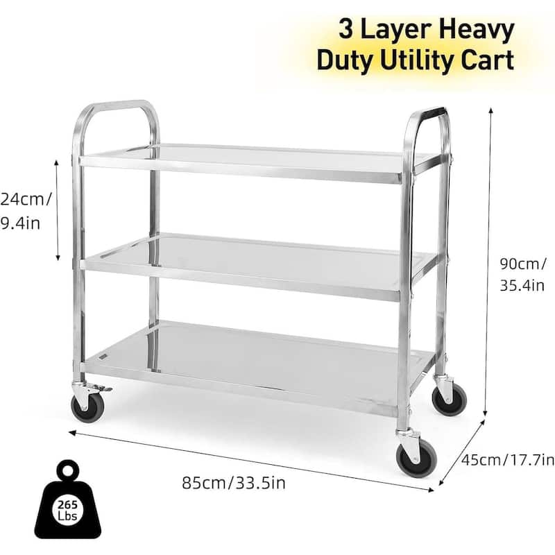 3 Tiers Kitchen Service Utility Cart with Handle for Indoor & Outdoor Use, 33.4*17.7*35.4 - N/A