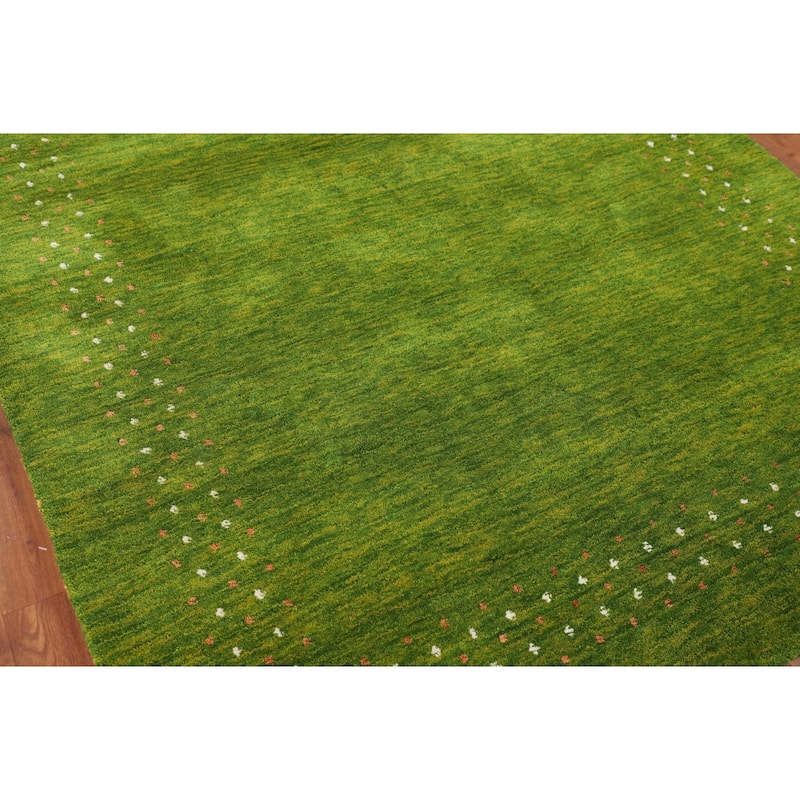 Green Gabbeh Indian Area Rug Hand-Knotted Wool Carpet - 5'4"x 7'9"