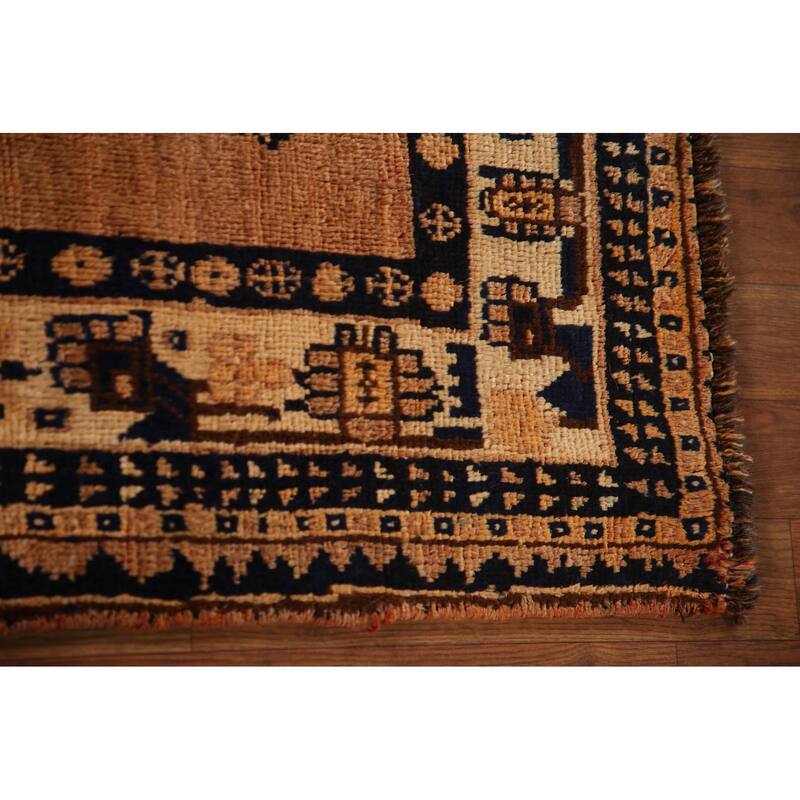 Handmade Oriental Vegetable Dye Qashqai Persian Vintage Area Rug - 4'0"x 8'4"
