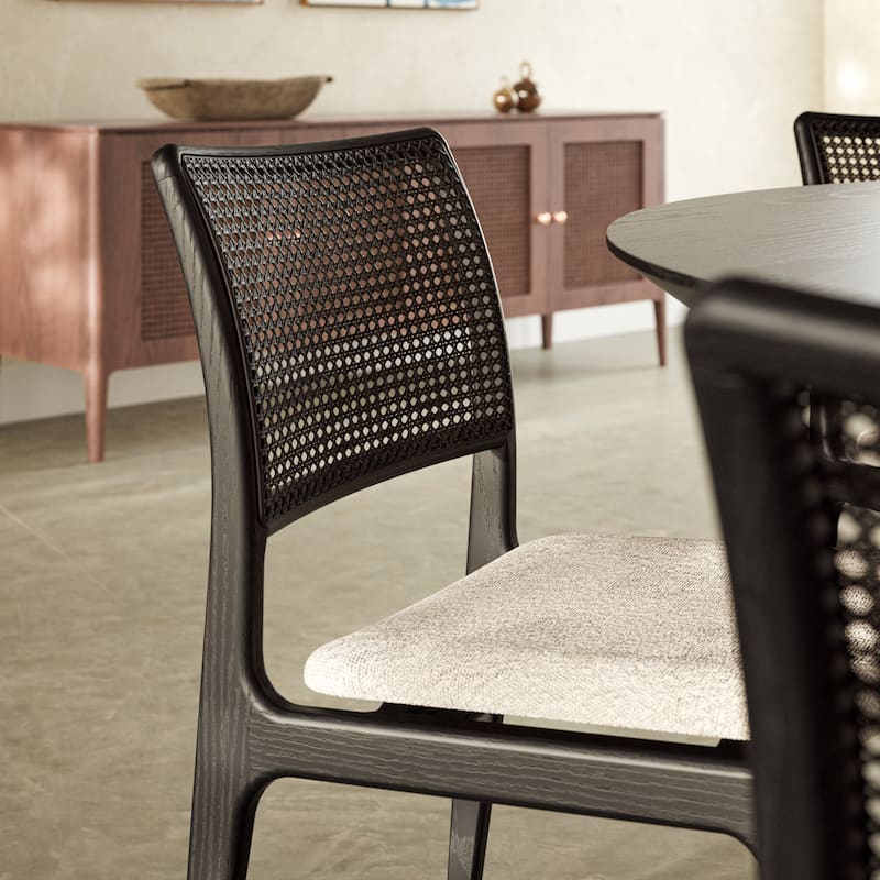 Modern Brazilian - Charlotte - Cane Side Chair - Medley Ivory Seat - Ebano Frame - Natural Cane Webbing