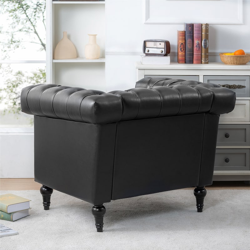 PU Leather Rolled Arms Accent Chairs Comfortable Living Room Arm Chairs with Nailhead Trim Design