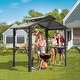 preview thumbnail 2 of 13, Domi Outdoor Living 8' x 5' Hardtop Aluminum Grill Gazebo with Side Shelves and Ceiling Hook