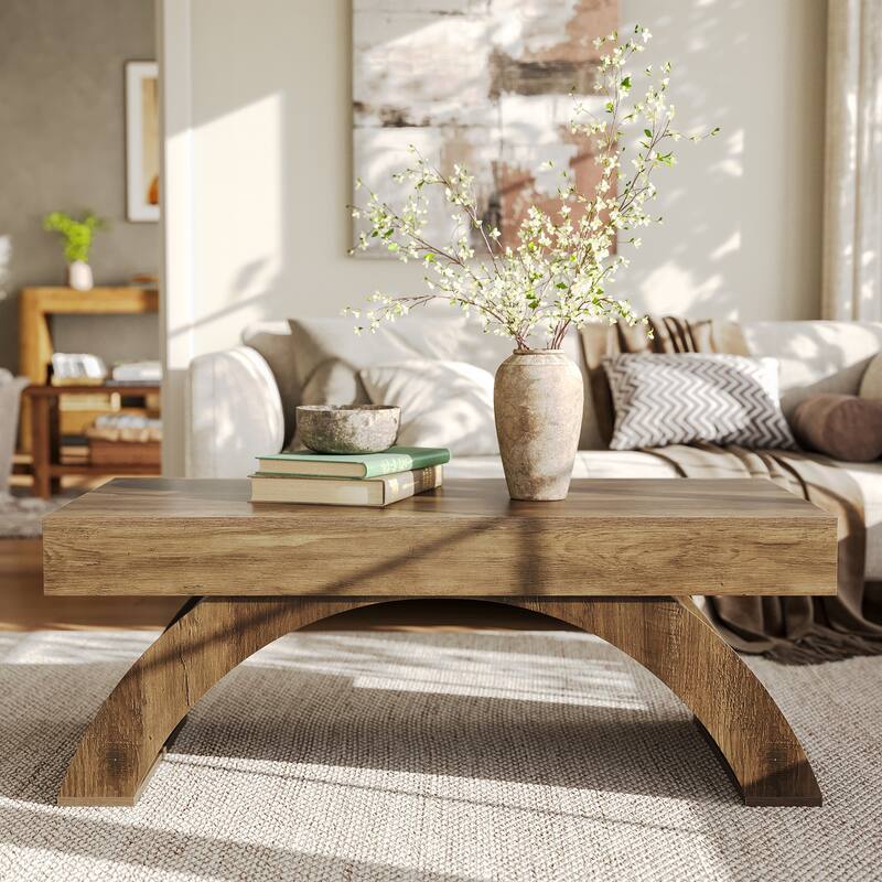 47'' Coffee Table, Farmhouse Center Cocktail Table with Arched Base
