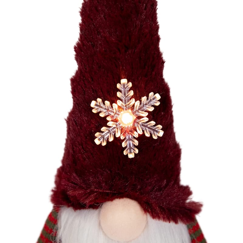 LED Lighted Gnome with Snowflake Christmas Figure - 13" - Burgundy Red