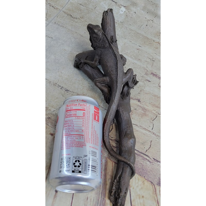 Bronze Iguana On Tree Branch Sculpture Hand Made Clic Reptile Artwork Statue